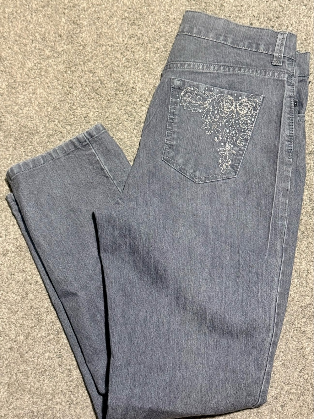 Gloria Vanderbilt Gray Straight Leg Jeans with Embellished Back Pocket